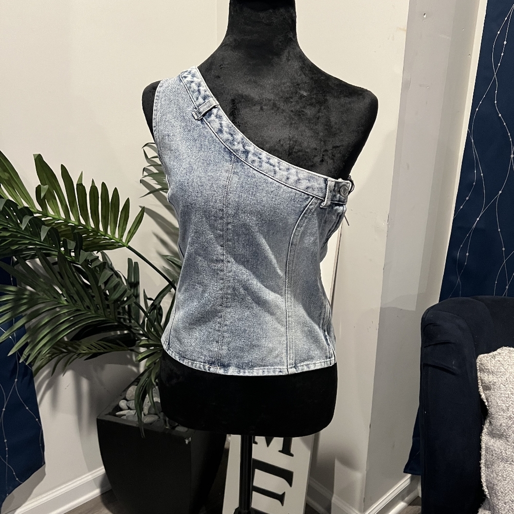 Denim One-Shoulder Women's Top